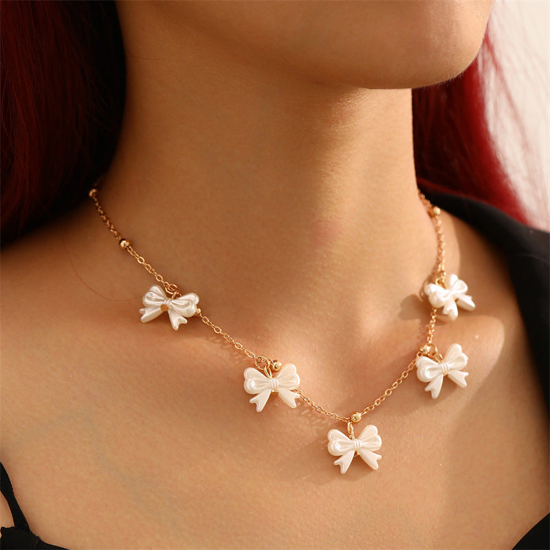 Wholesale Resin Bow Flower Love Pentagram Necklace